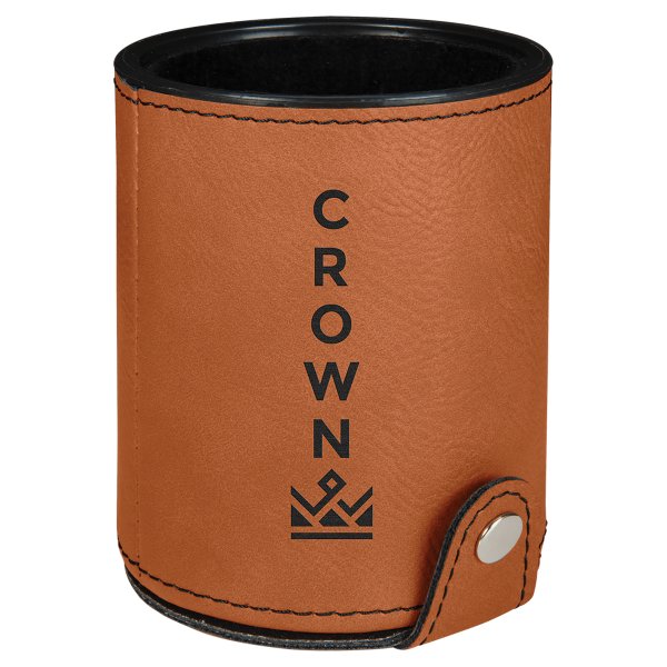 Rawhide Engraved Faux Leather Dice Cup with 5 Dice - Rawhide/Black/Silver