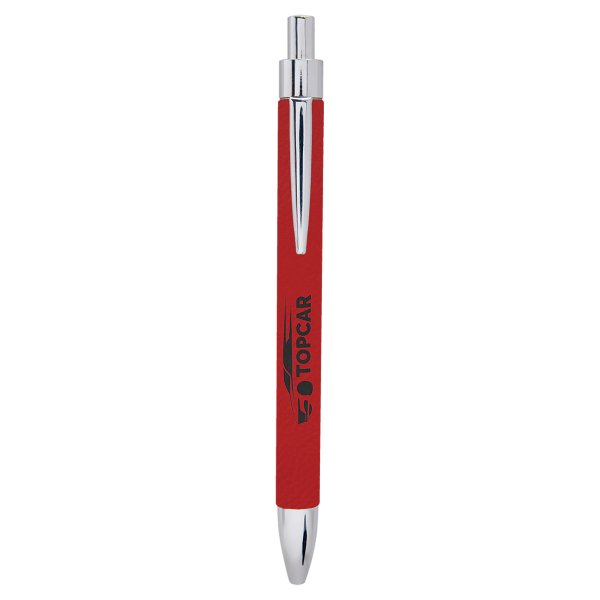 Red Engraved Faux Leather Pen - Red