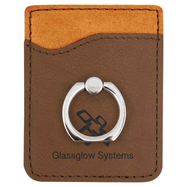 Dark Brown Engraved Faux Leather Phone Wallet with Silver Ring - Dark Brown