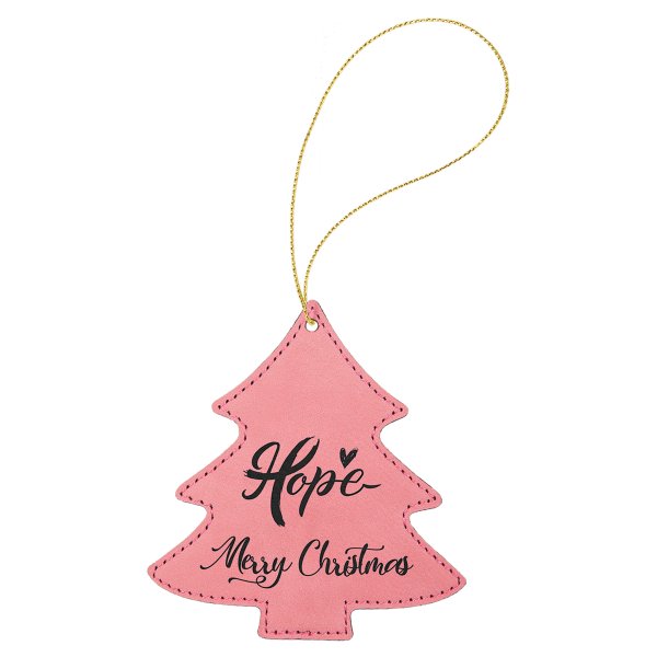 Pink Engraved Faux Leather Tree Ornament with Gold String - Pink/Black/Gold