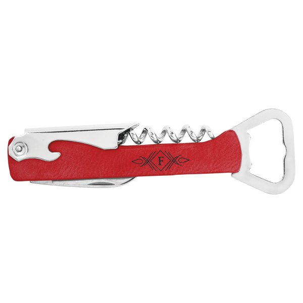 Red Engraved Faux Leather Wine Bottle Opener - Red