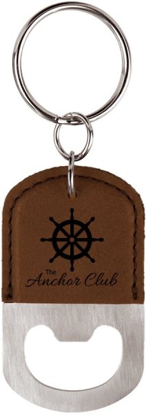 Oval Dark Brown Engraved Faux Leather Bottle Opener Keychain - Dark Brown