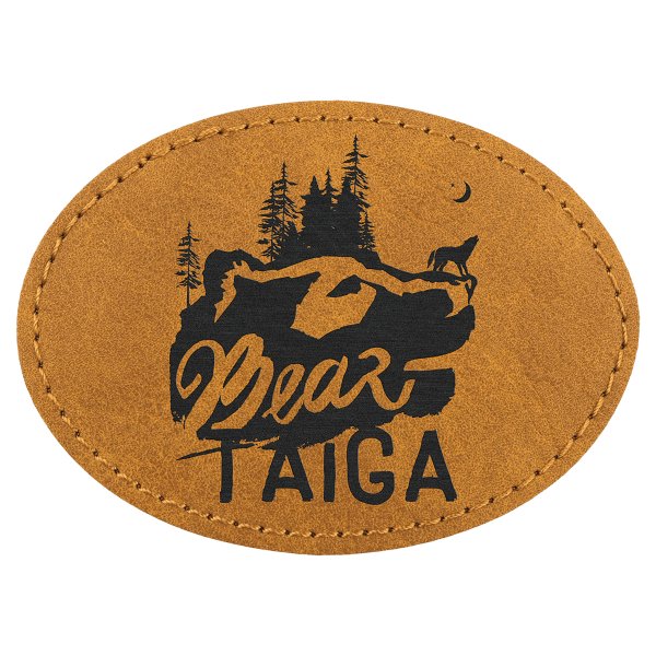 Oval Patch with Kota Pro Adhesive - Engraved Faux Leather, Creekside Collection 3 1/2" x 2 1/2", Light Brown - Light Brown