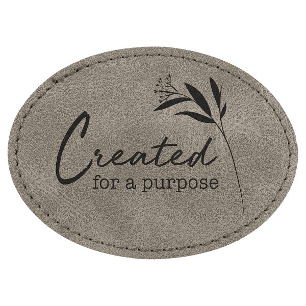 Oval Patch with Kota Pro Adhesive - Engraved Faux Leather, Creekside Collection 3 1/2" x 2 1/2", Gray - Gray