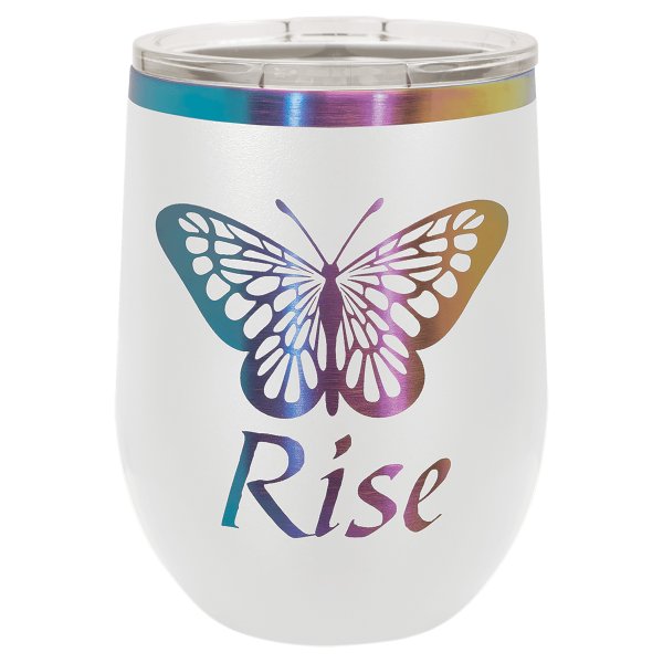 Polar Camel 12 oz. White/Prism Stemless Wine Tumbler with Standard Lid - White