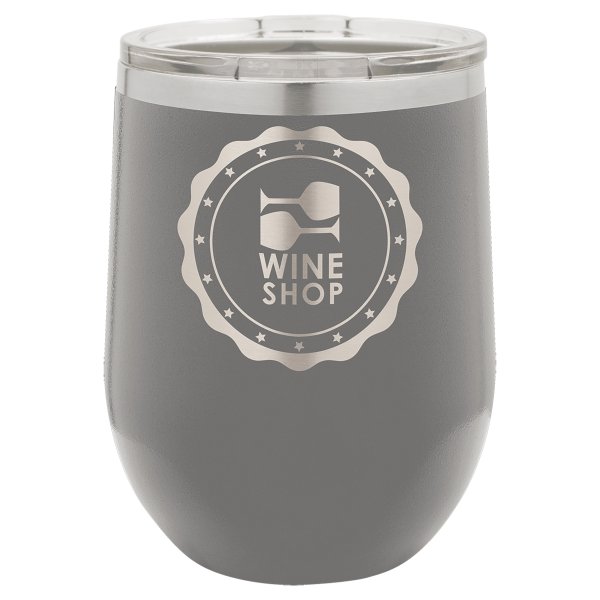 Polar Camel 12 oz. Dark Gray Stemless Wine Tumbler with Standard Lid - Dark Gray