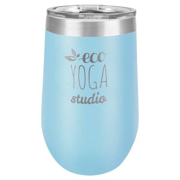 Polar Camel 16 oz. Light Blue Stemless Wine Tumbler with Standard Lid - Light Blue/Silver