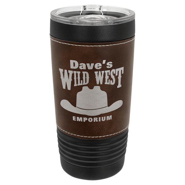 Polar Camel 20 oz. Black with Rustic Leatherette Tumbler with Slider Lid - Black/Rustic