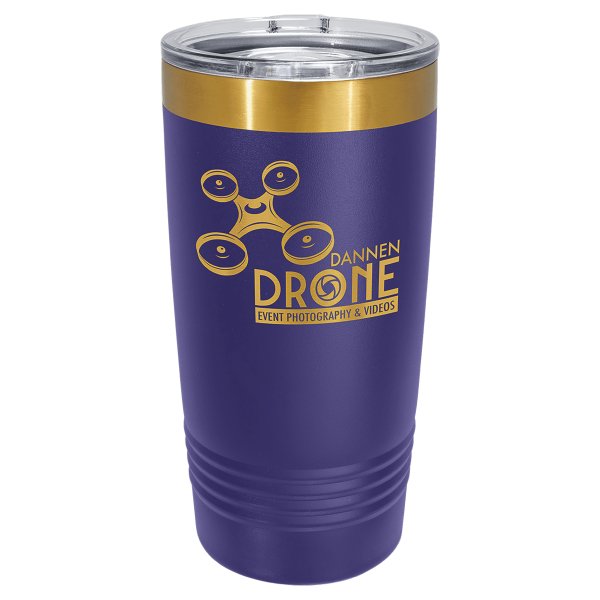 Polar Camel 20 oz. Purple/Bright Gold ION-Plated Ringneck Tumbler with Slider Lid - Purple