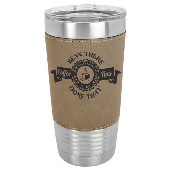 Polar Camel 20 oz. Light Brown Leatherette Grip Tumbler with Standard Lid - Light Brown/Silver