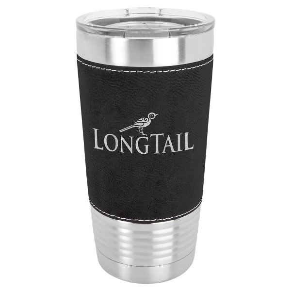 Polar Camel 20 oz. Black/Silver Leatherette Grip Tumbler with Standard Lid - Black/Silver