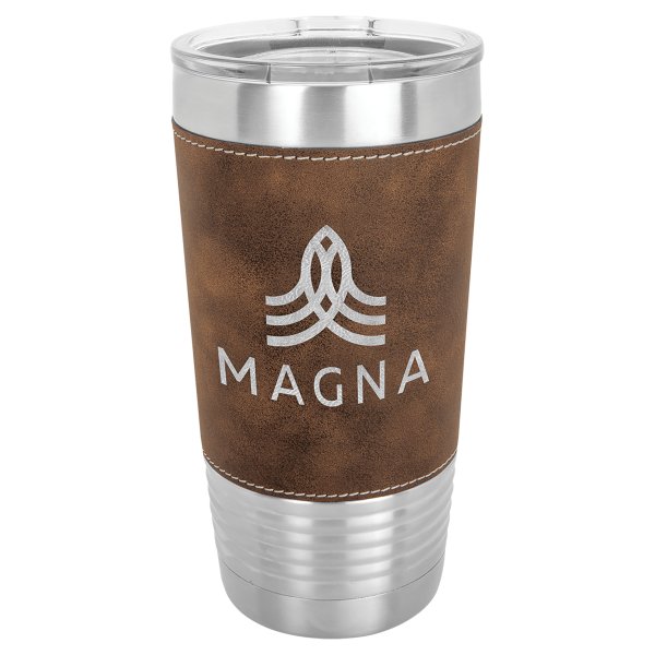 Polar Camel 20 oz. Rustic/Silver Leatherette Grip Tumbler with Standard Lid - Brown/Silver