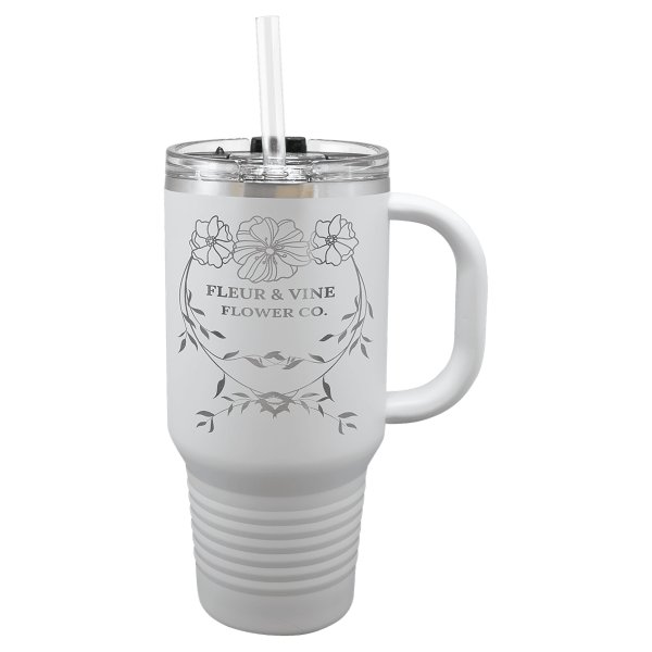 Polar Camel 32 oz. White Travel Mug with Snap Lid and Straw - White