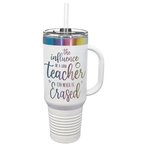 Polar Camel 40 oz. White/Prism Travel Mug with Handle & Straw - White