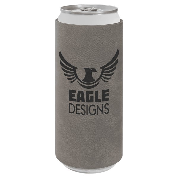 Gray Engraved Faux Leather Slim Beverage Holder - Gray