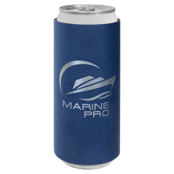 Blue/Silver Engraved Faux Leather Slim Beverage Holder - Blue