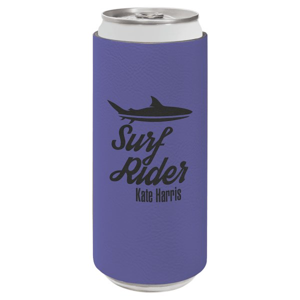 Purple Engraved Faux Leather Slim Beverage Holder - Purple