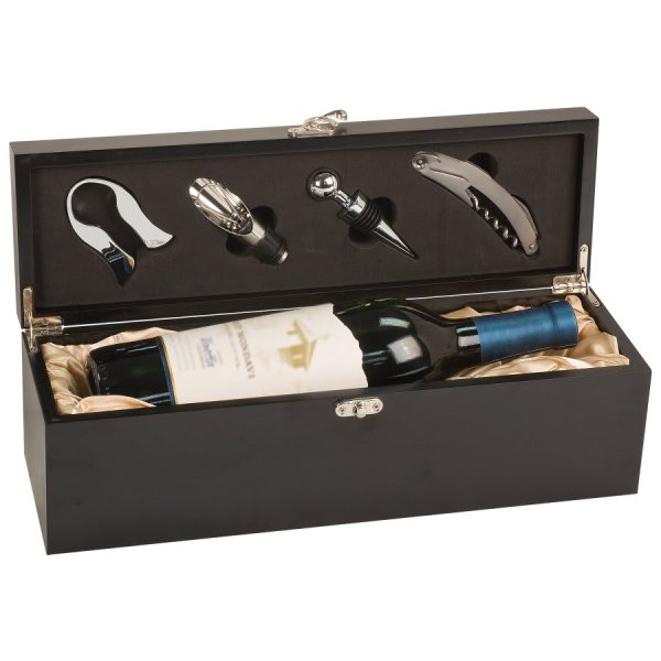 Matte Black Finish Single Wine Box with Tools - Black