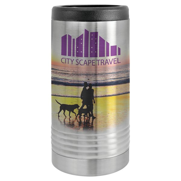 Stainless Steel Custom Printed Polar Camel Slim Beverage Holder - Silver