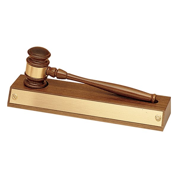 Walnut Gavel Base with Removable Gavel/Gold Gavel Band and Gold Plate for Personalization - Walnut/Gold/Black