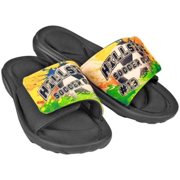 X-Large Custom Printed Slide-On Sandal - Black/White