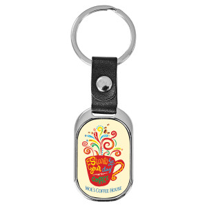 3 5/8" x 1 3/8" Oval Custom Printed Keychain with White Insert