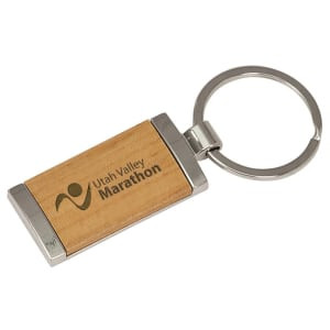 7/8" x 1 7/8" Silver/Wood Custom Engraved Rectangle Keychain