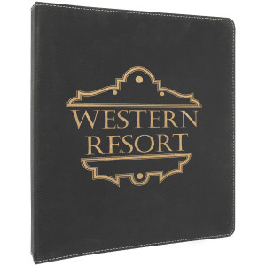 10 1/2" x 11 1/2" Black/Gold Engraved Faux Leather 3 Ring Binder with 1" Slant D Rings