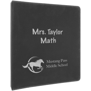 10 1/2" x 11 1/2" Black/Silver Engraved Faux Leather 3 Ring Binder with 1" Slant D Rings