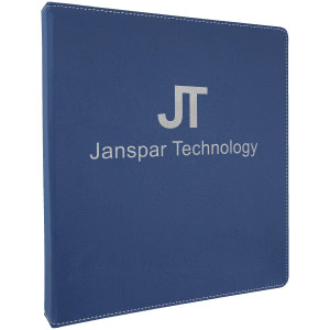 10 1/2" x 11 1/2" Blue/Silver Engraved Faux Leather 3 Ring Binder with 1" Slant D Rings
