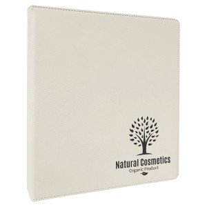 10 1/2" x 11 1/2" White Engraved Faux Leather 3 Ring Binder with 1" Slant DRings