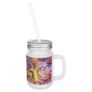 12 oz. Custom Printed Frosted Mason Jar with Lid & Straw