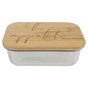 21 oz. Rectangle Glass Container with Bamboo Lid