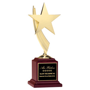 13" Star Casting in Goldtone Finish on Rosewood Piano Finish Base with Black Custom Engraved Plate