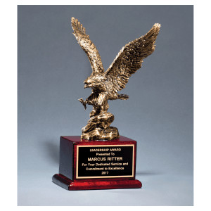 15" Antique Bronze Finished Eagle Resin Casting on Rosewood Piano Finish Base with Black Custom Engraved Brass Plate