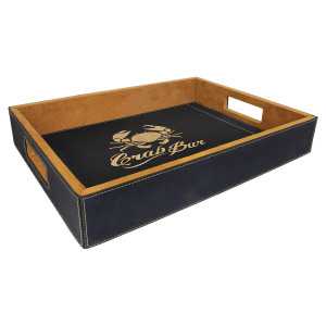 16" x 12" Black/Gold Engraved Faux Leather Serving Tray