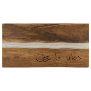 18" x 9" Acacia with White Pearl Resin Serving Board