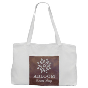 19" x 12" White Bag with 5" Rustic/Silver Engraved Faux Leather Gusset