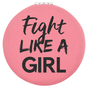 2 1/2" Pink Engraved Faux Leather Compact Mirror