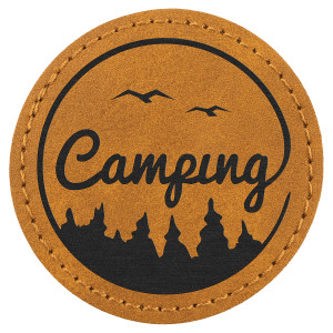 2 1/2" Light Brown Premier Engraved Faux Leather Round Patch with Kota Pro Adhesive - Creekside Collection