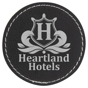 2 1/2" Round Black/Silver Engraved Faux Leather Patch with Adhesive