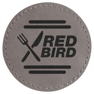 2 1/2" Round Gray Engraved Faux Leather Patch with Adhesive