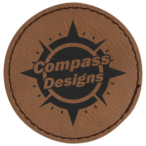 2 1/2" Round Dark Brown Engraved Faux Leather Patch with Adhesive