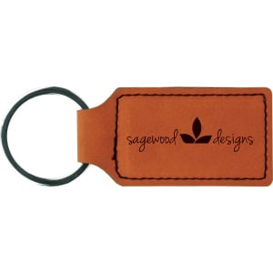 2 3/4" x 1 1/4" Rawhide Engraved Faux Leather Rectangle Keychain