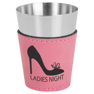 2 oz. Pink Engraved Faux Leather & Stainless Steel Shot Glass