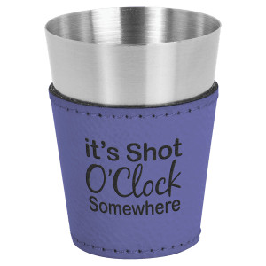 2 oz. Purple Engraved Faux Leather & Stainless Steel Shot Glass