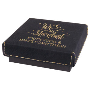 3 1/2" x 3 1/2" Black/Gold Medal Box with Engraved Faux Leather Lid
