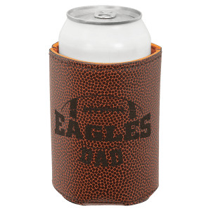 3 3/4" Football Engraved Faux Leather Beverage Holder