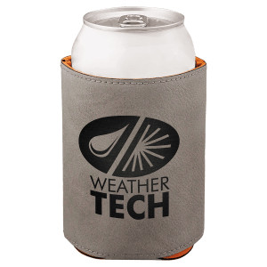 3 3/4" Gray Engraved Faux Leather Beverage Holder