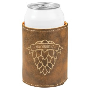3 3/4" Rustic/Gold Engraved Faux Leather Beverage Holder